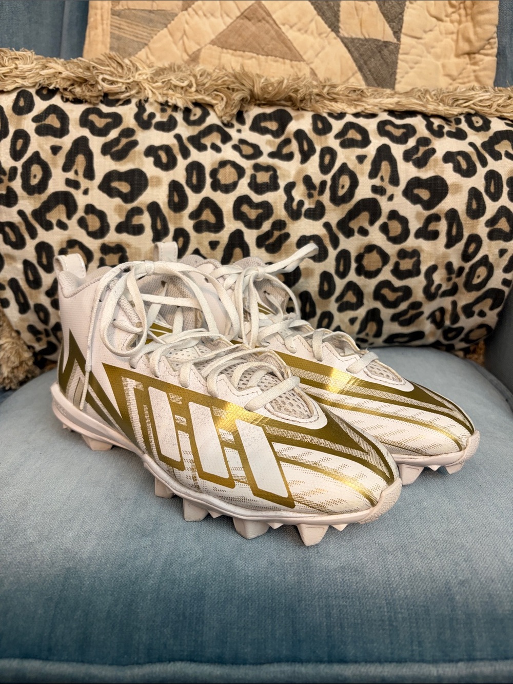 adidas White and Gold Kids Football Cleats